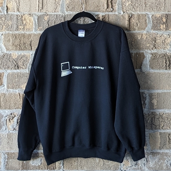 Vintage 90s Computer Whisperer Crew Neck Sweatshirt Black Unisex Large - Picture 6 of 6